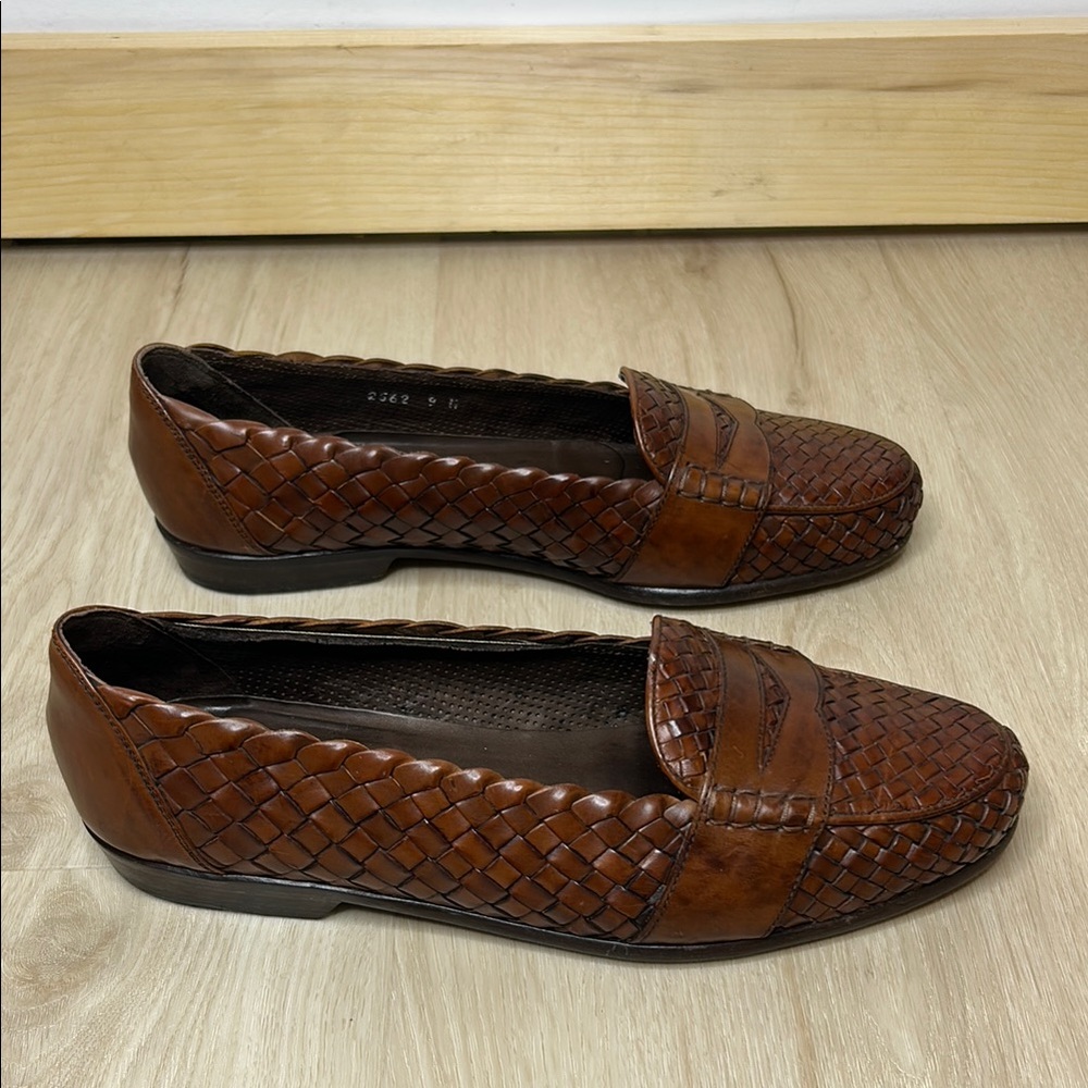 Bragano by Cole Haan 👞 Men's Brown Woven Leather Penny Loafers 9M Made in Italy - Picture 5 of 16